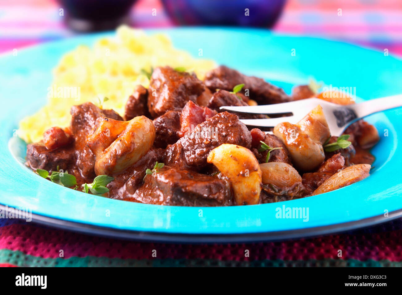 Plate Of Homemade Beef Bourginion Stock Photo