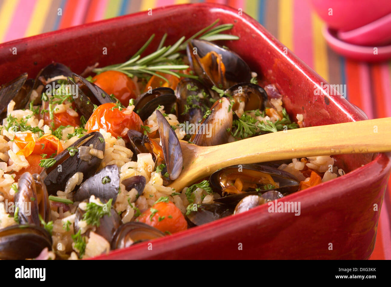Plate Of Homemade Mussel Risotto Stock Photo