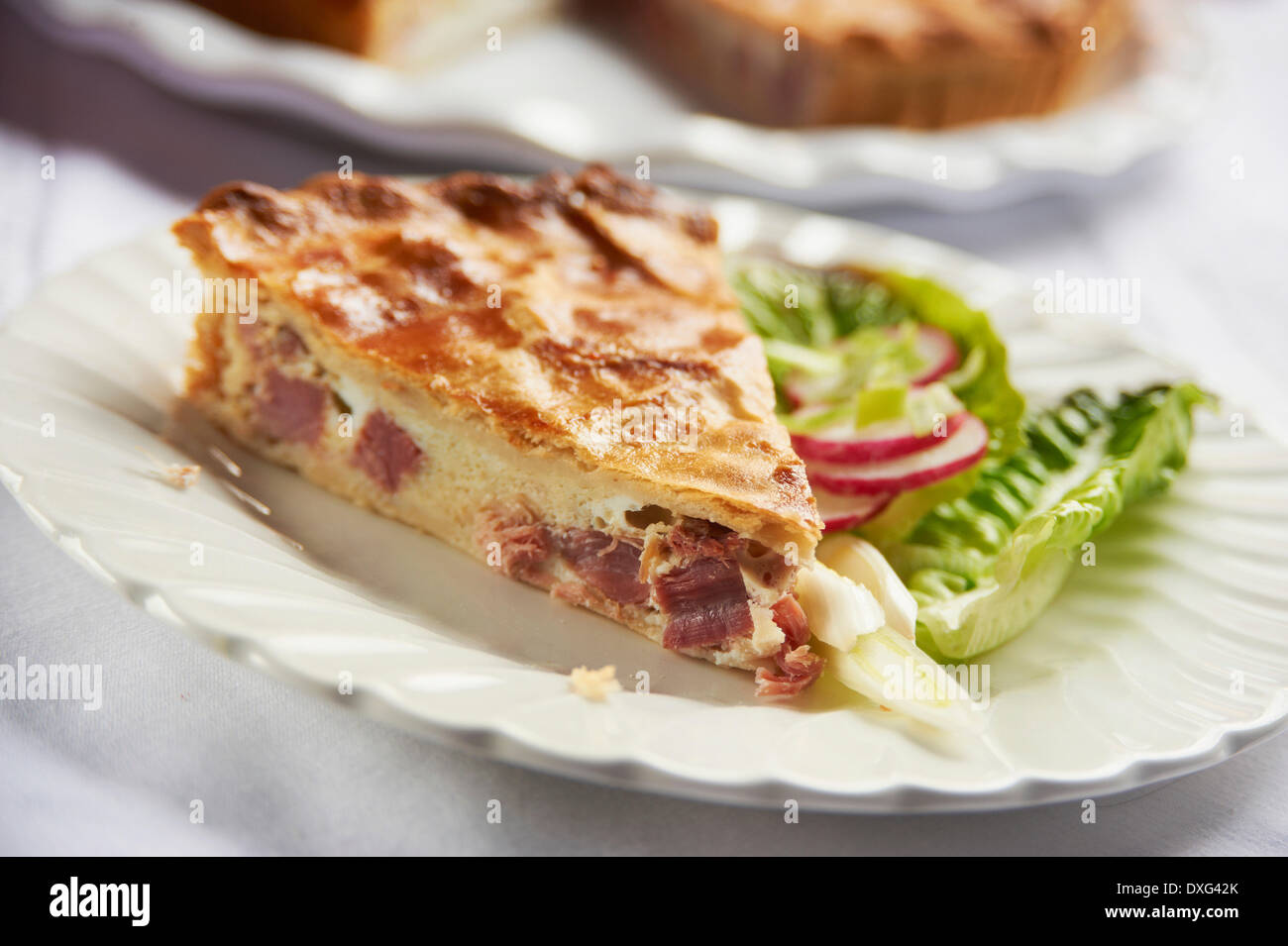 Homemade Ham And Egg Pie On Plate Stock Photo Alamy