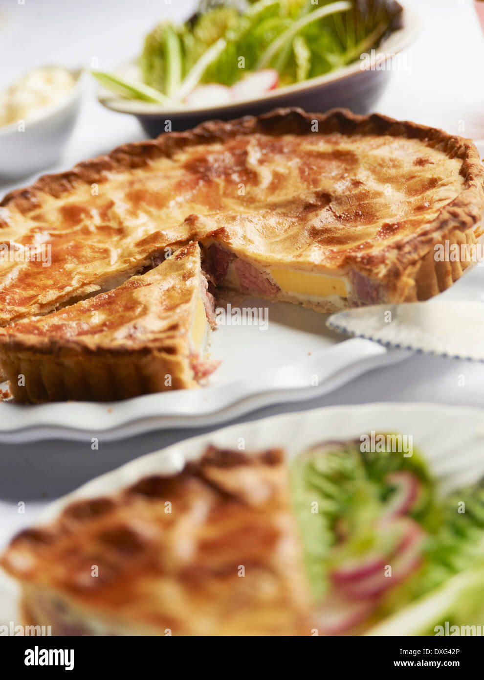 Homemade Ham And Egg Pie On Plate Stock Photo Alamy