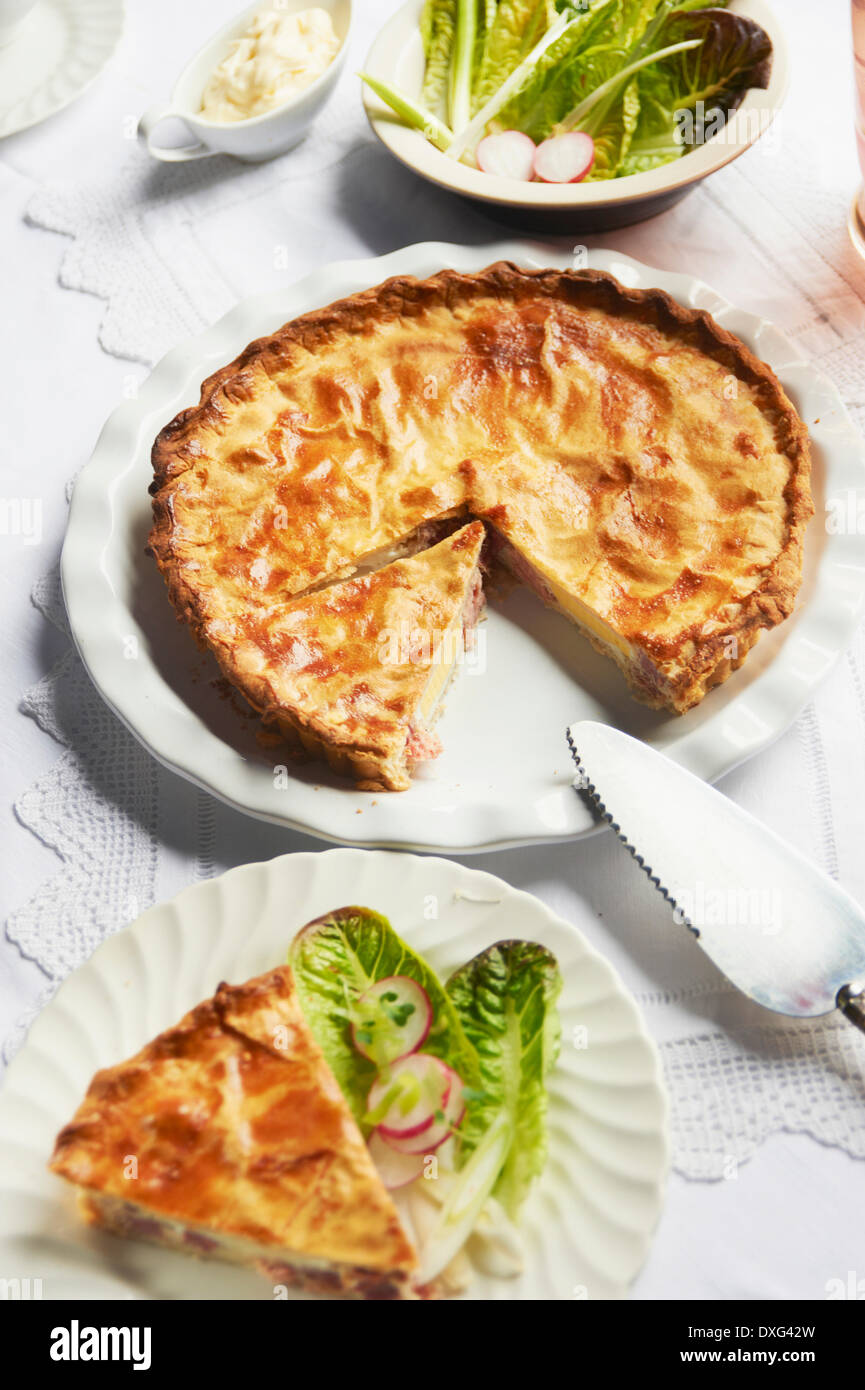 Homemade Ham And Egg Pie On Plate Stock Photo - Alamy