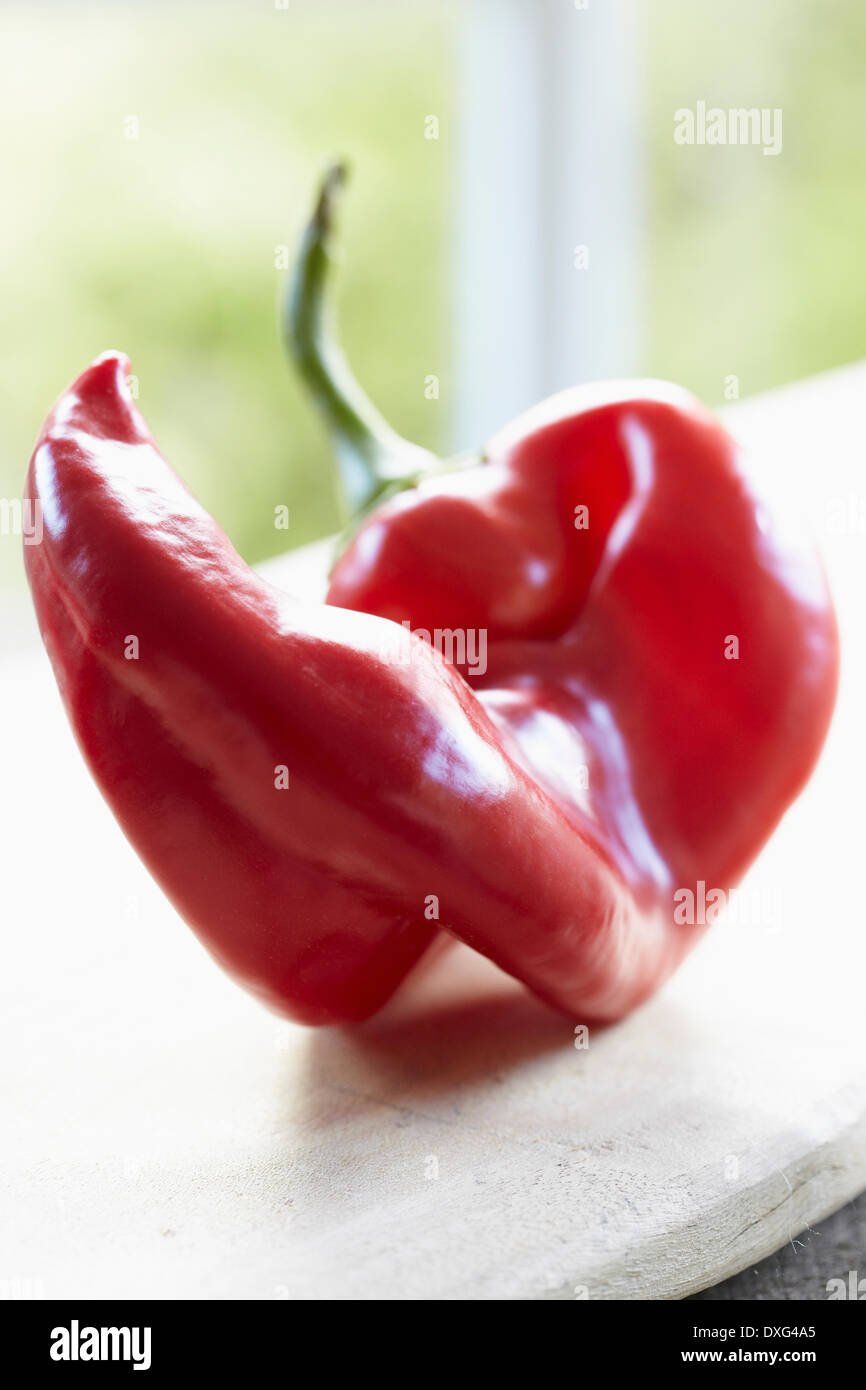 Red Romano Pepper On Wooden Surface Stock Photo Alamy