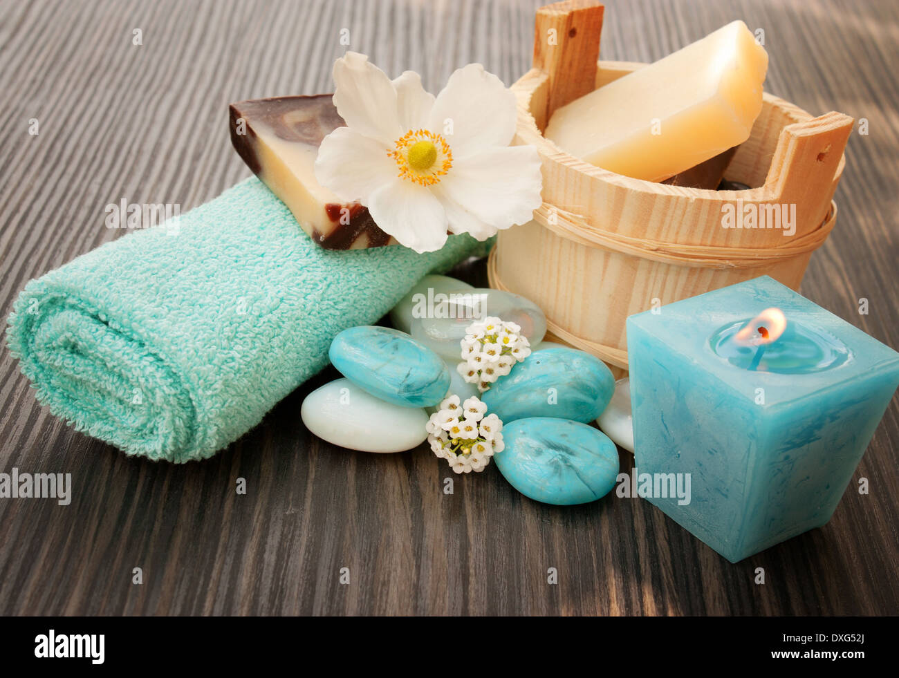 Beauty spa products. Wellness massage treatment products Stock Photo - Alamy