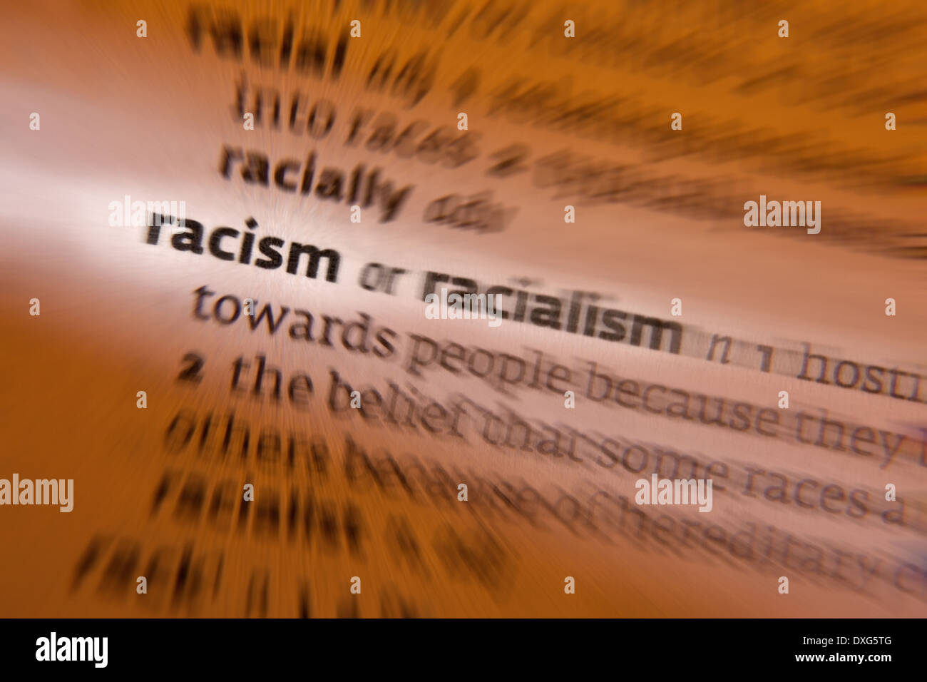 Racism - prejudice, discrimination, or antagonism directed against someone of a different race. Stock Photo