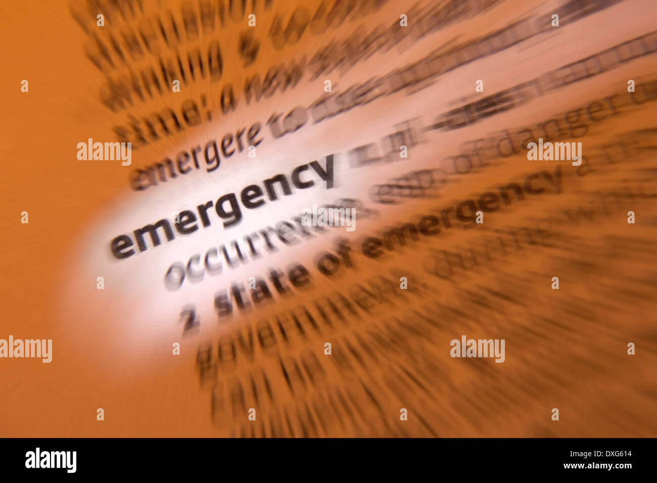 Emergency - a serious, unexpected, and often dangerous situation requiring immediate action. Stock Photo