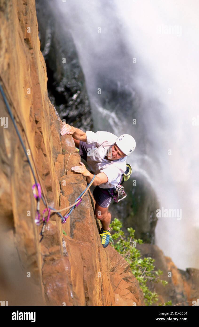 Rock climbing at Howick Falls Stock Photo Alamy