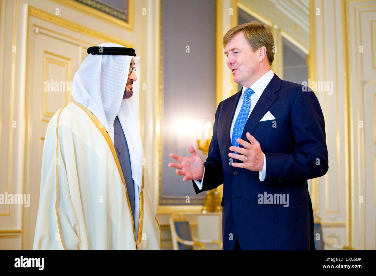 The Hague, The Netherlands. 25th Mar, 2014. Crownprince Sheikh Mohammed bin Zayed Al Nahyan of Abu Dhabi visits King Willem-Alexander during an audience at Palace Noordeinde in The Hague, The Netherlands, 25 March 2014. The Crownprince of Abu Dhabi visits the King on occasion of the Nuclear Security Summit NSS. Photo: Patrick van Katwijk - - - ATTENTION! NO WIRE SERVICE -/dpa/Alamy Live News Stock Photo
