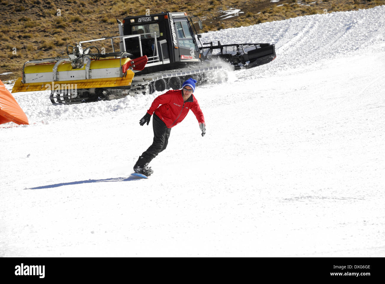 Snowboarding at Afriski, Lesotho Stock Photo