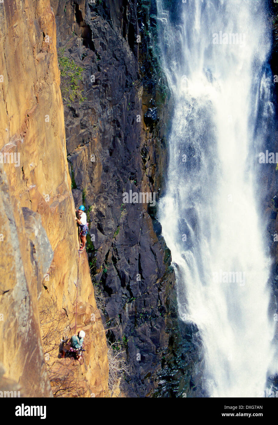 Rock climbing at Howick Falls Stock Photo Alamy