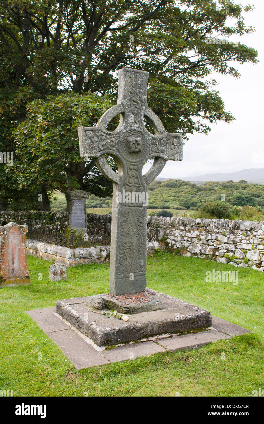 The Kildalton Cross, a monolithic high cross in Celtic cross form, AD 800, Isle of Islay, Hebrides, Scotland Stock Photo