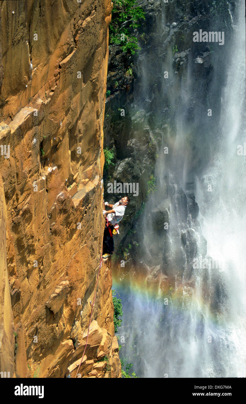 Rock climbing at Howick Falls Stock Photo Alamy