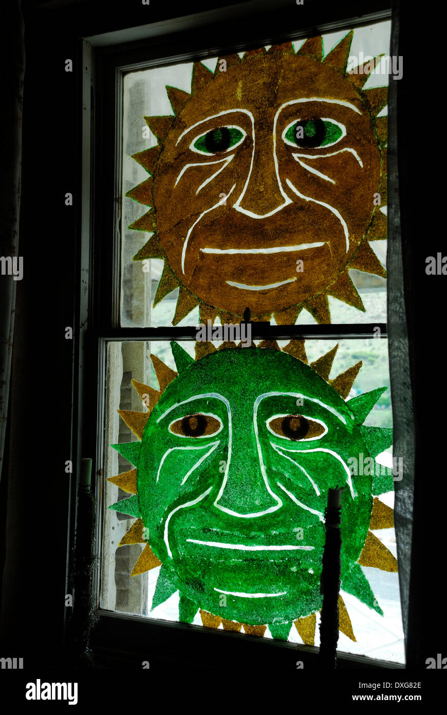 Window art at The Owl House, New Bethesda, Eastern Cape Stock Photo
