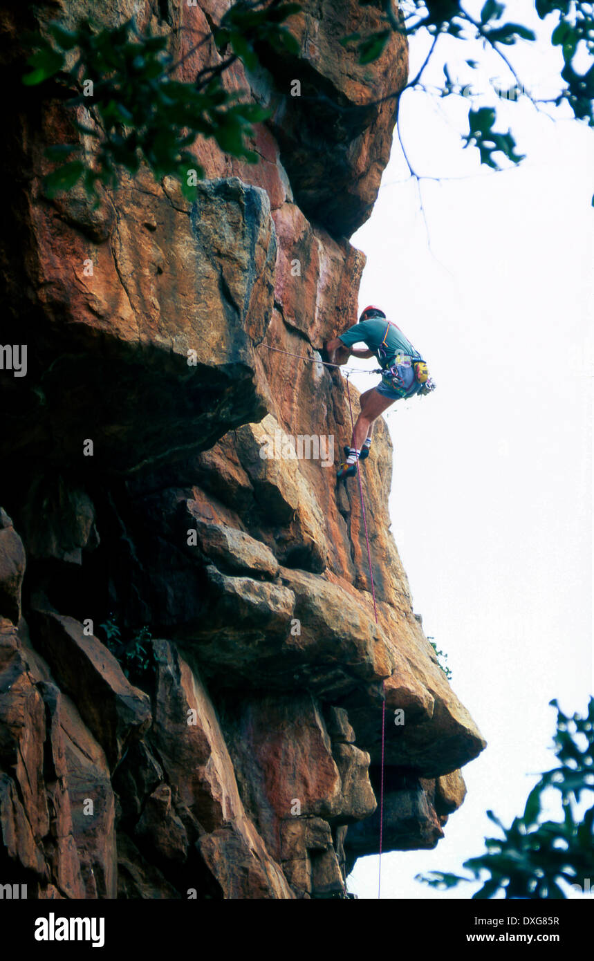 Rock climber at White Umfolozi River Gorge near Melmoth, KwaZulu-Natal Stock Photo