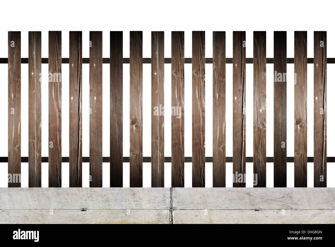 old wood fence model on concrete foundation isolated over white