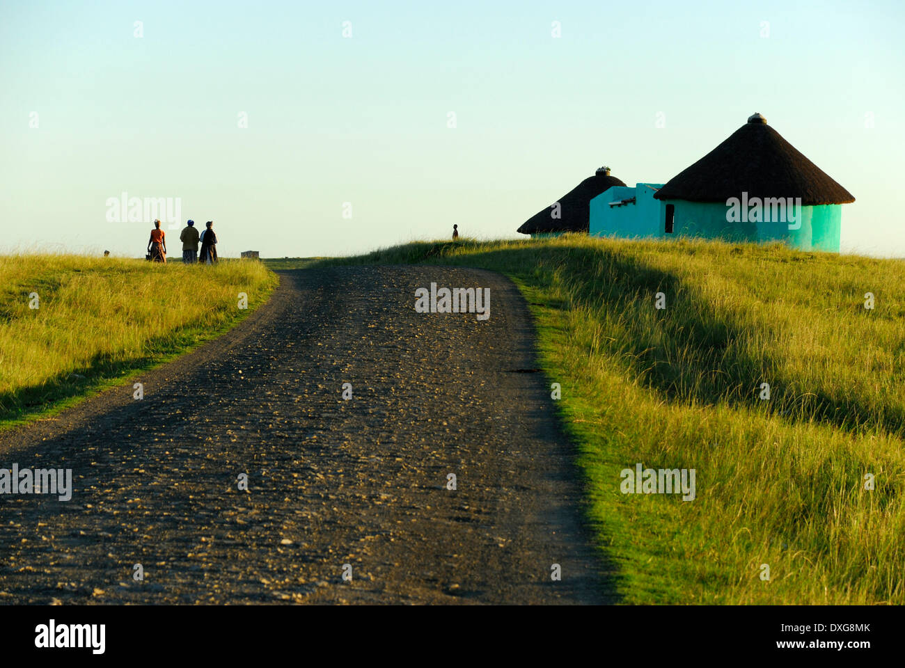 Rural dwellings on the hills of the Wild Coast north of Coffee Bay, Transkei, Eastern Cape Stock Photo