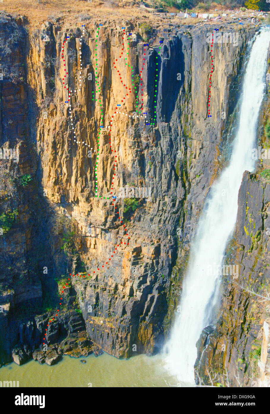 Rock climbing routes at Howick Falls Stock Photo Alamy