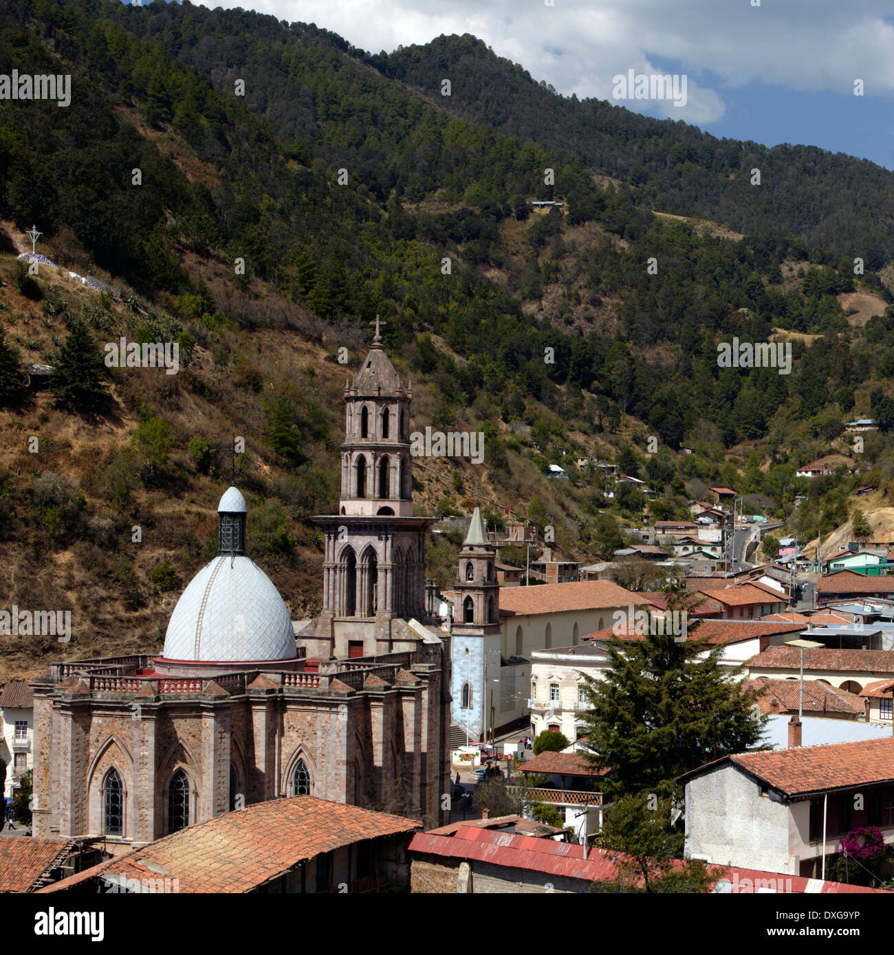 Mexico, Michoacan state, Angangueo village, church Inmaculada Concepcion Stock Photo