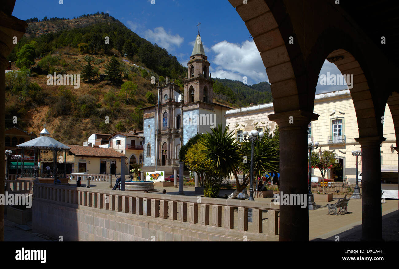 America, Mexico, Michoacán state, Angangueo village, square Stock Photo