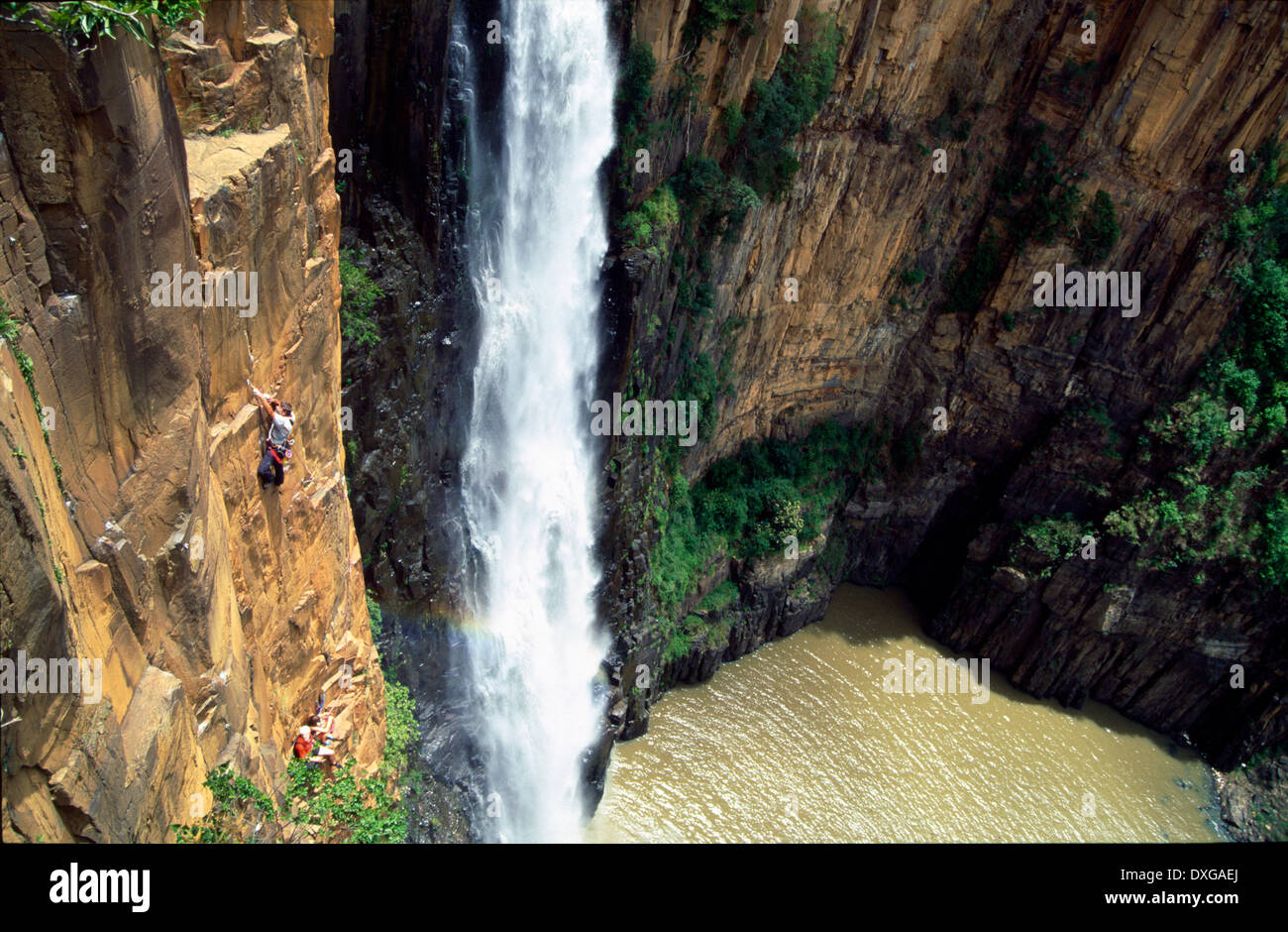 Rock climbing at Howick Falls Stock Photo Alamy