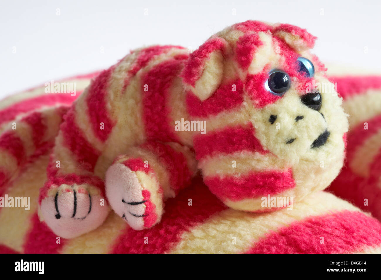 Bagpuss soft cuddly toy set on white background Stock Photo