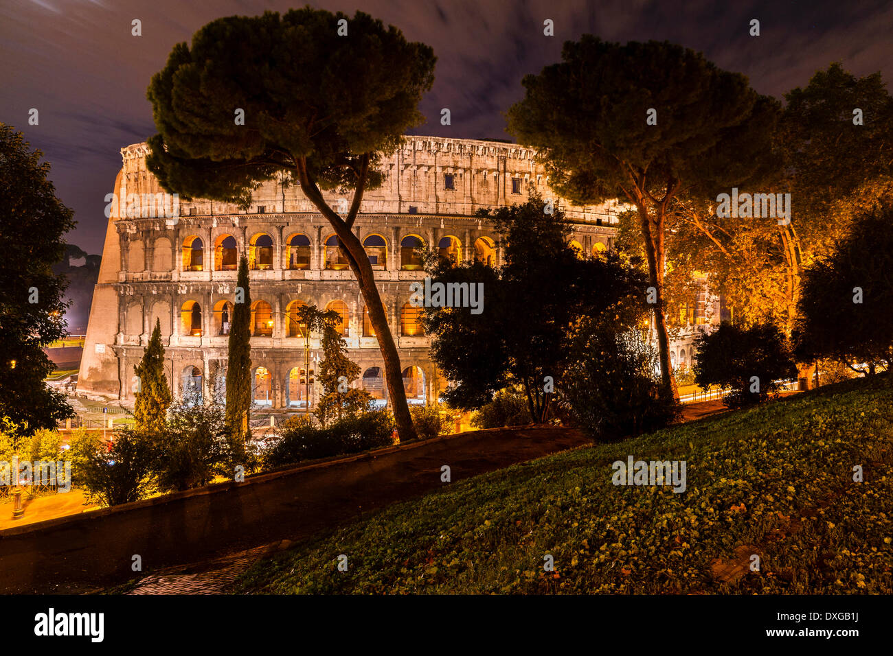 Colosseum or Coliseum, 72-80 AD, from Parco del Colle Oppio, Esquiline Hill, Rome, Lazio, Italy Stock Photo