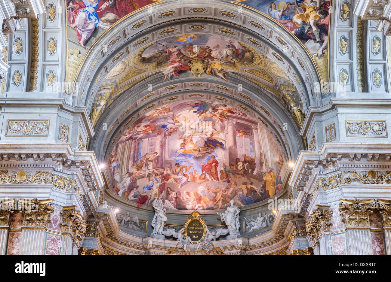 Baroque trompe l'œil apse fresco, Apotheosis of St. Ignatius, the Glorification of St. Ignatius, by Andrea Pozzo Stock Photo