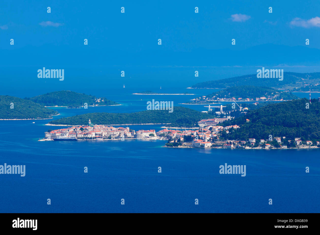 Island of Korčula with the town of Korčula, Dalmatia, Croatia Stock Photo