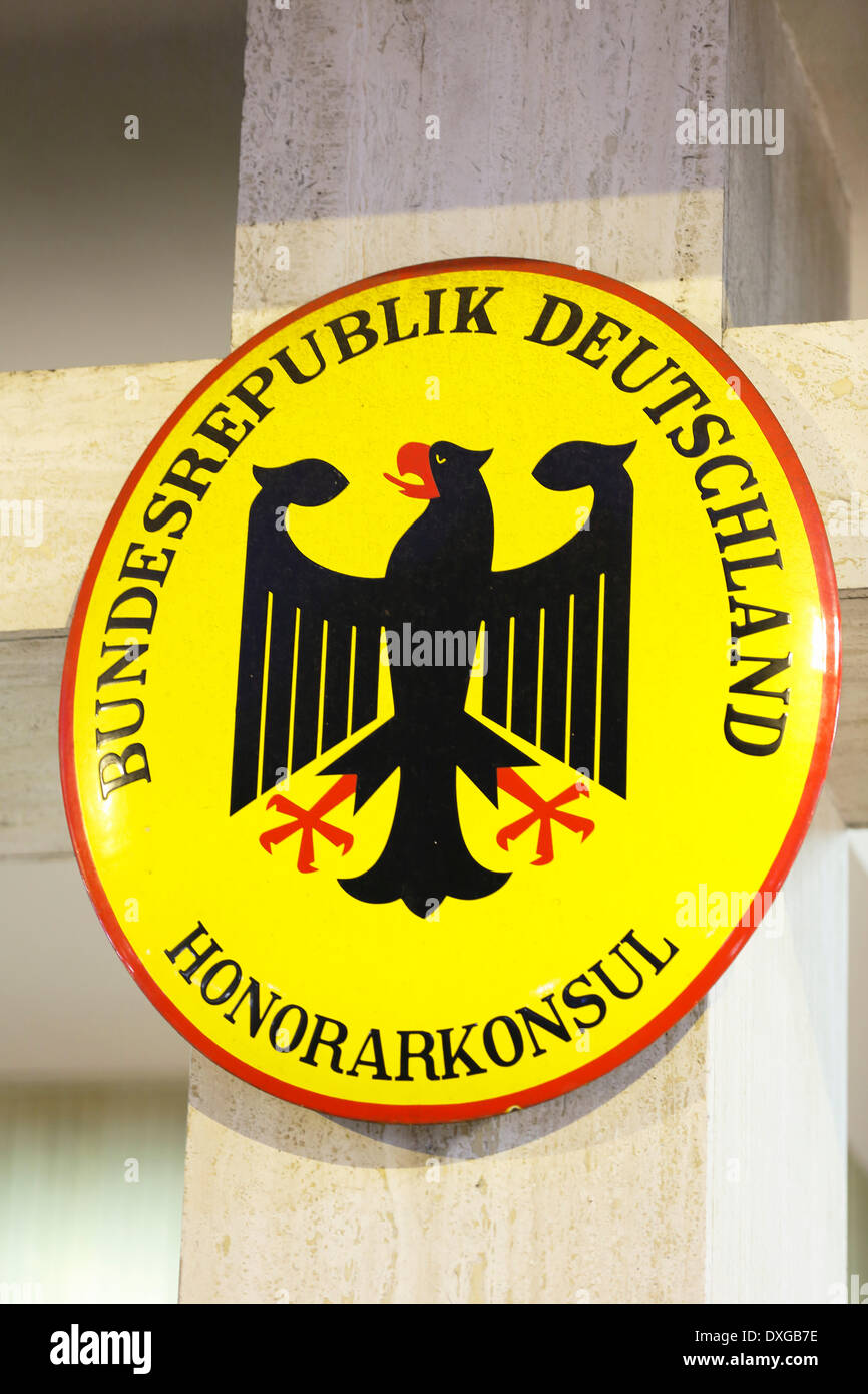 Plaque of the Honorary Consul of the Federal Republic of Germany, diplomatic mission, Principality of Monaco Stock Photo