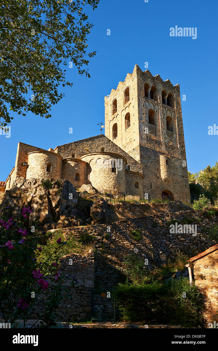 First Romanesque or Lombard Romanesque style Abbey of Saint Martin-du-Canigou, Pyrénées-Orientales, France Stock Photo