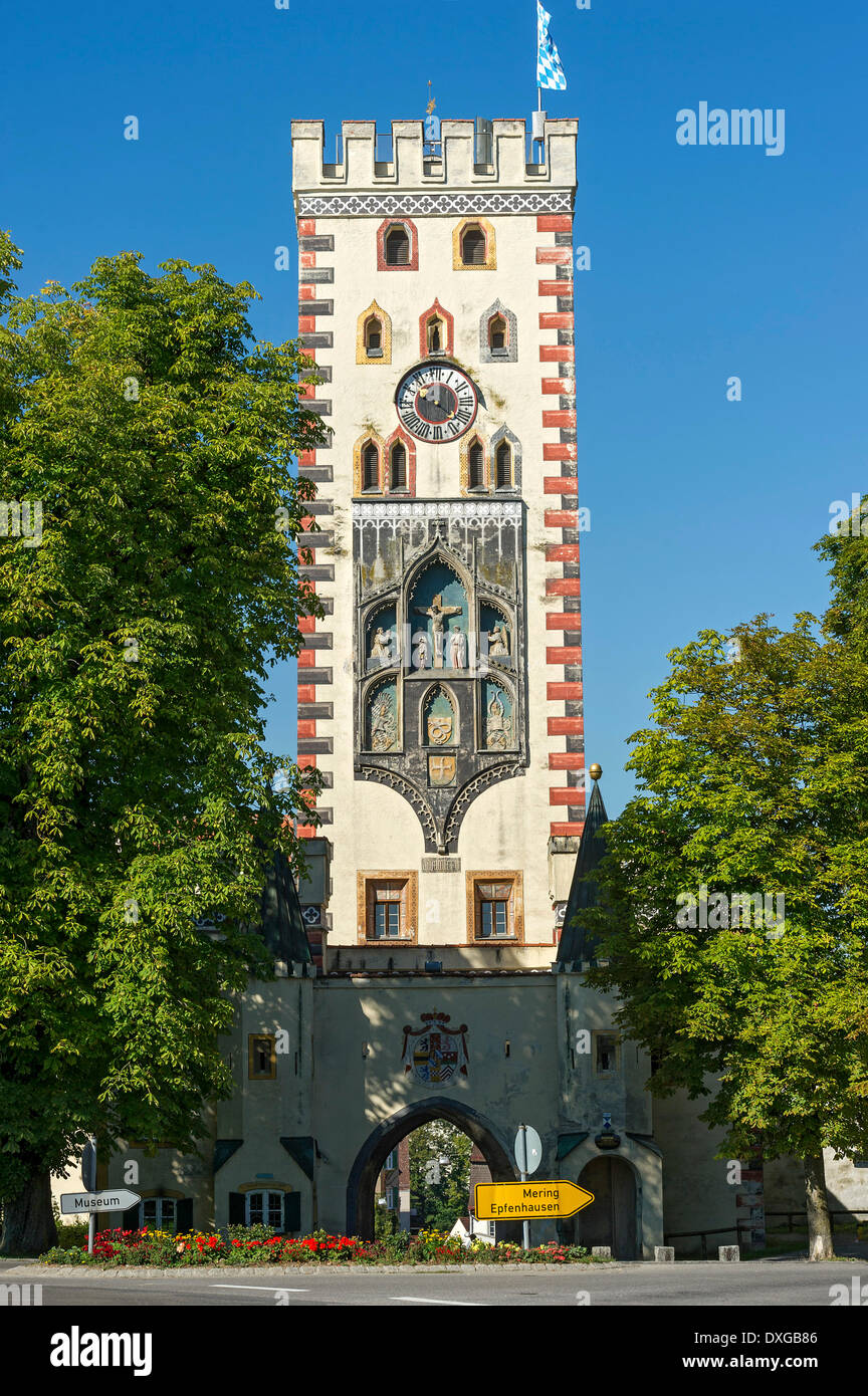 Late Gothic Bayertor gate, Landsberg am Lech, Upper Bavaria, Bavaria, Germany Stock Photo