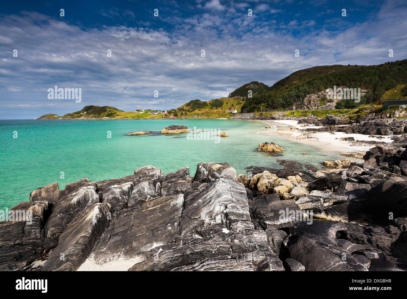 Coast, Refviksanden Beach, Vågsøy island, Sogn og Fjordane, Norway ...