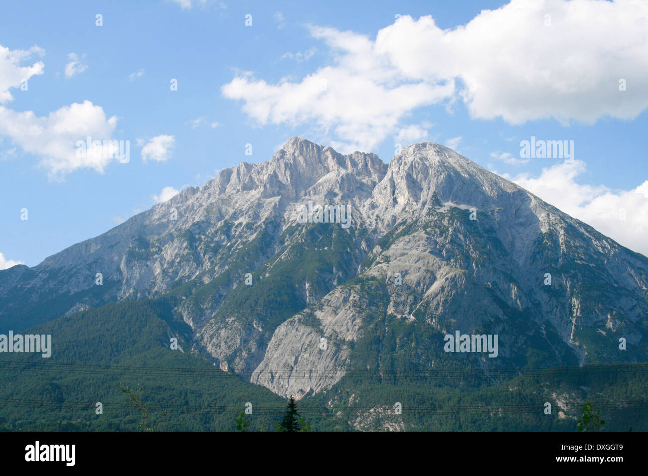 Hohe Munde with Telfs in Tyrol, Austria in fine weather Stock Photo
