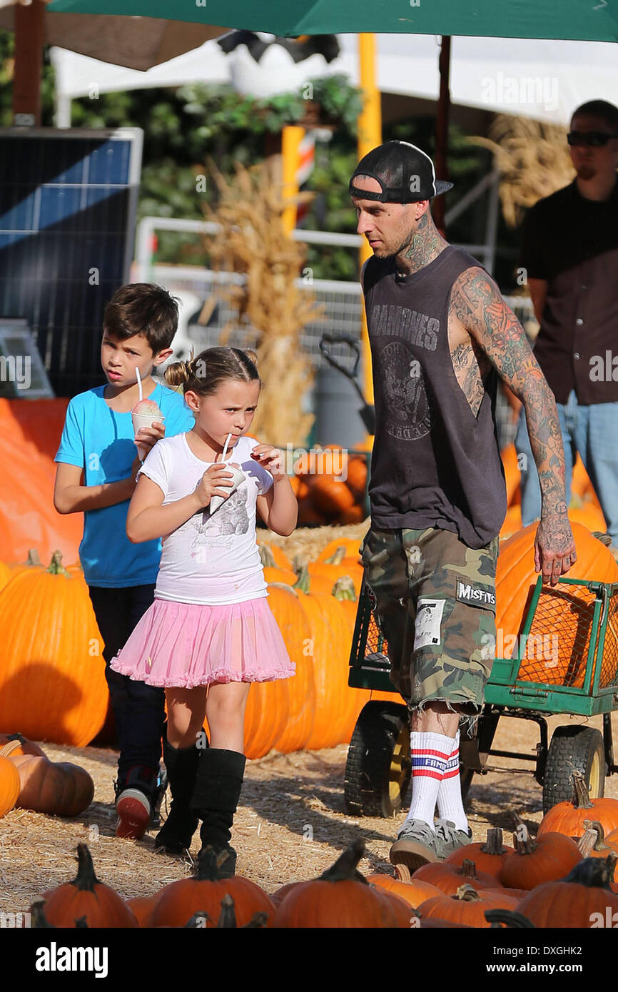 Travis Barker seen with his children Landon and Alabama Barker at