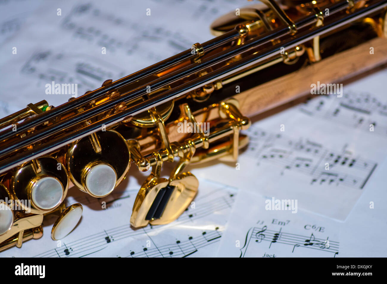 Details of the flap system of a soprano saxophone Stock Photo Alamy