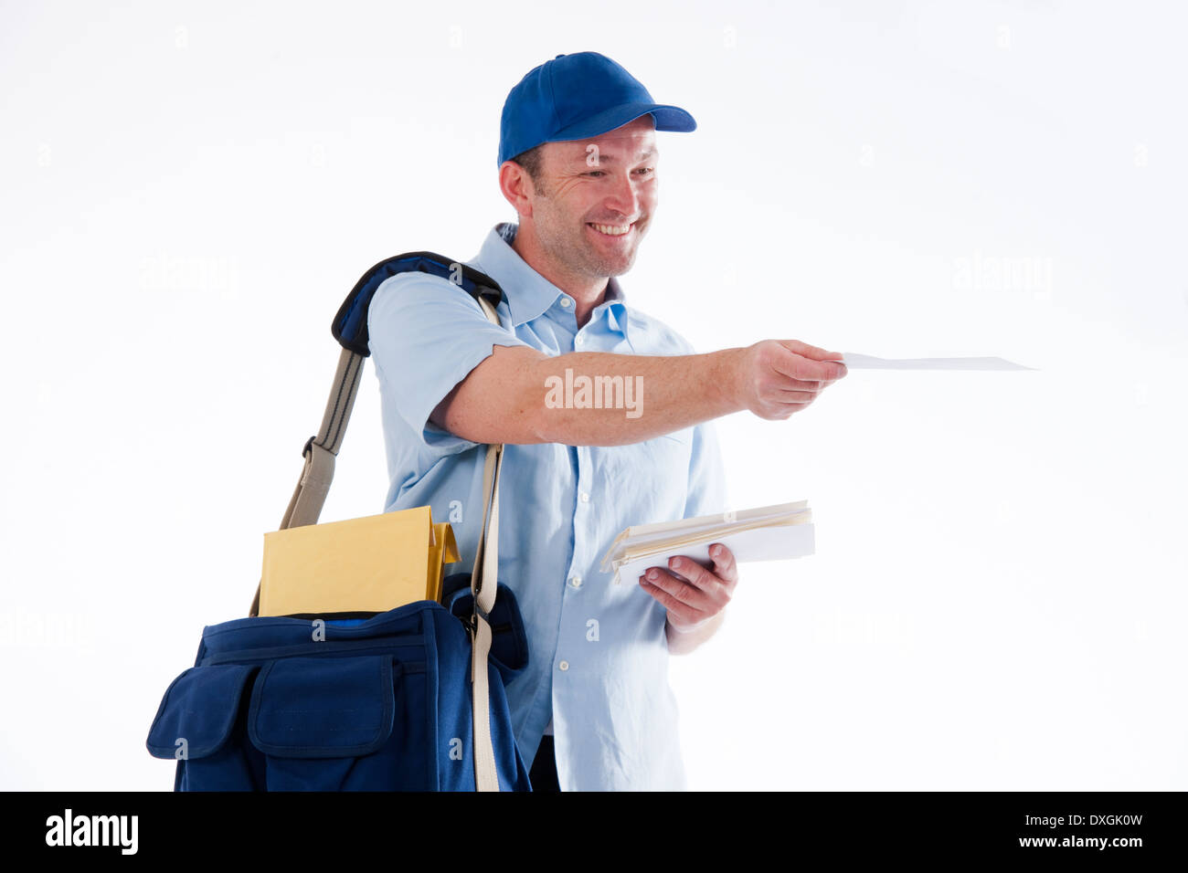 Mailman In Blue Uniform Delivering Mails Vector Image - vrogue.co