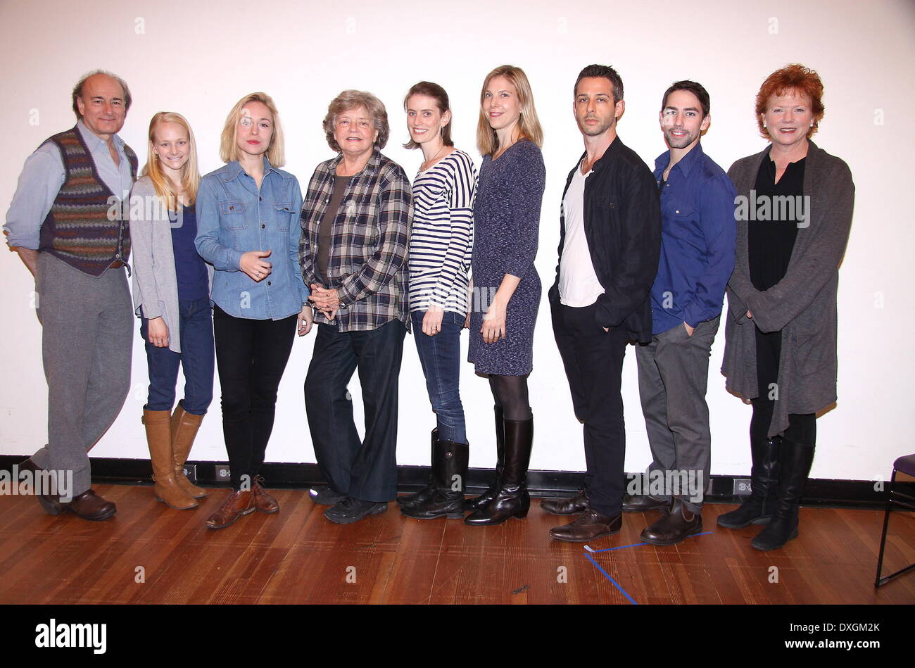 Peter Friedman, Erin Wilhelmi, Sarah Goldberg, Joyce Van Patten, Amy Herzog, Carolyn Cantor, Jeremy Strong, Keith Nobbs and Becky Ann Baker Meet and greet with cast of the Playwrights Horizons production of The Great God Pan', held at the PH rehearsal studio. Where: New York City, United States When: 23 Oct 2012 Stock Photo