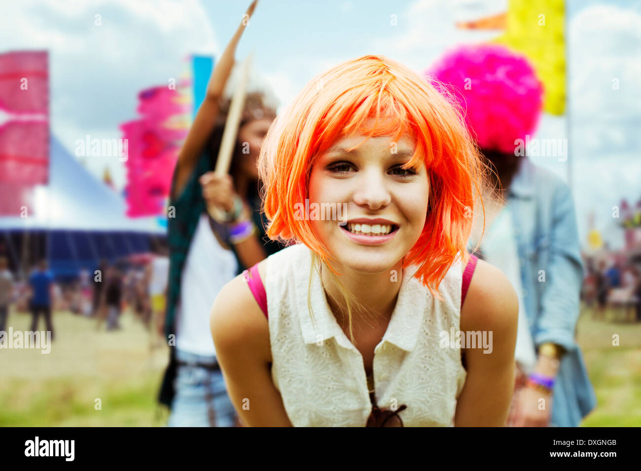 Portrait of woman in wig at music festival Stock Photo