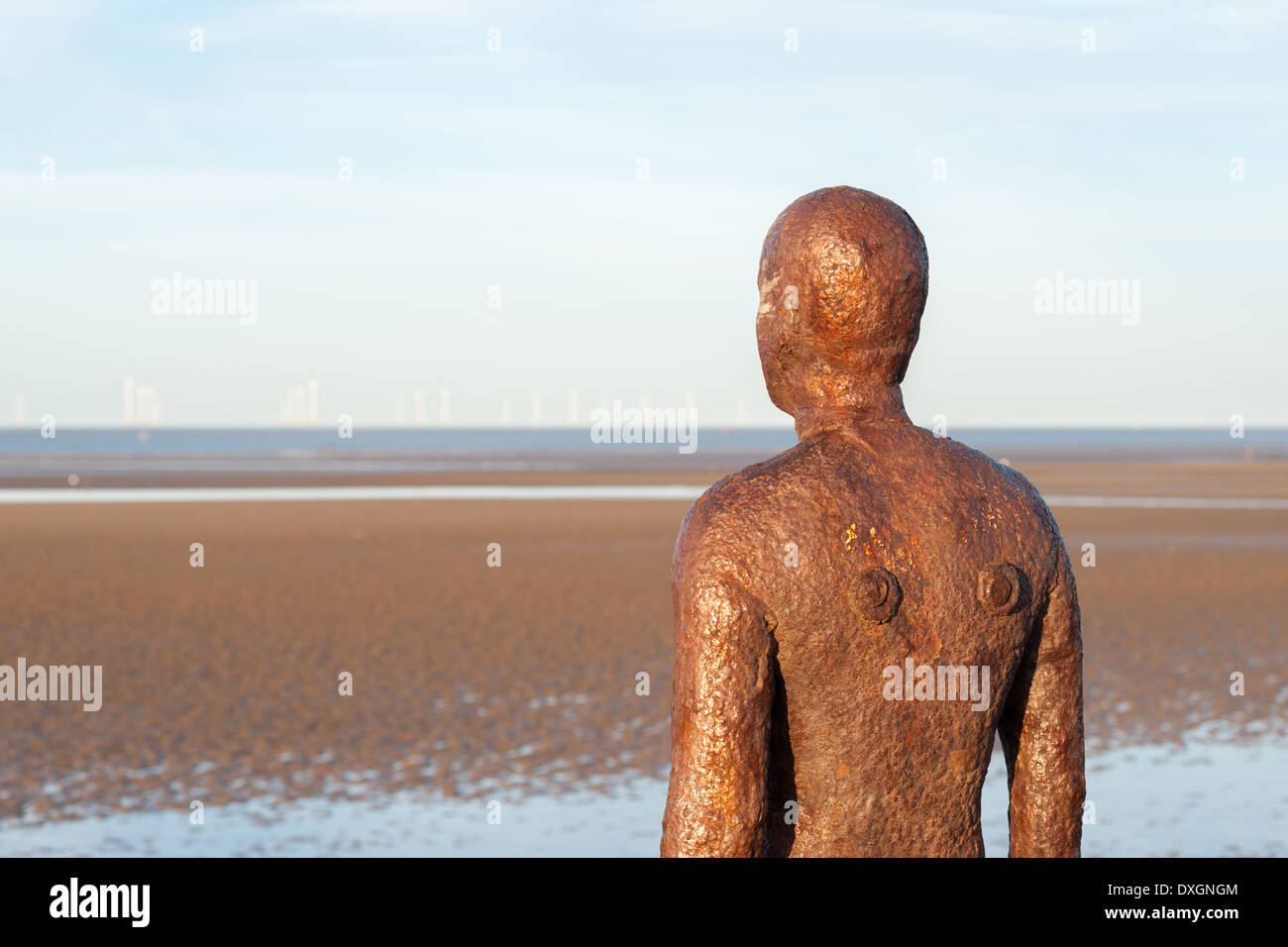 Looking out to sea, Statue on Crosby Beach, Liverpool. Stock Photo