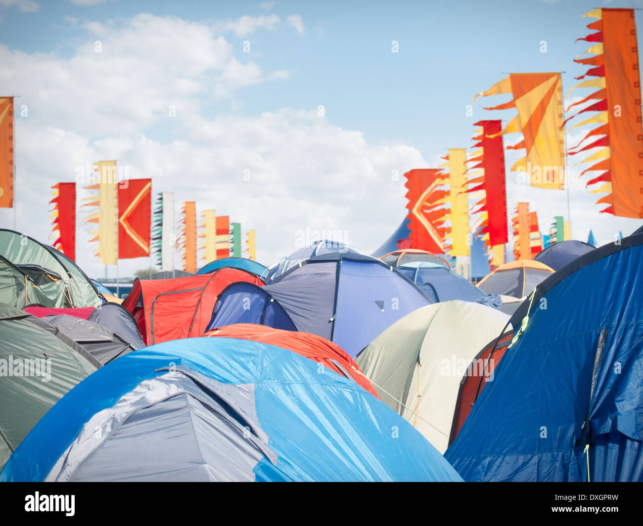 Tents crowded at music festival Stock Photo