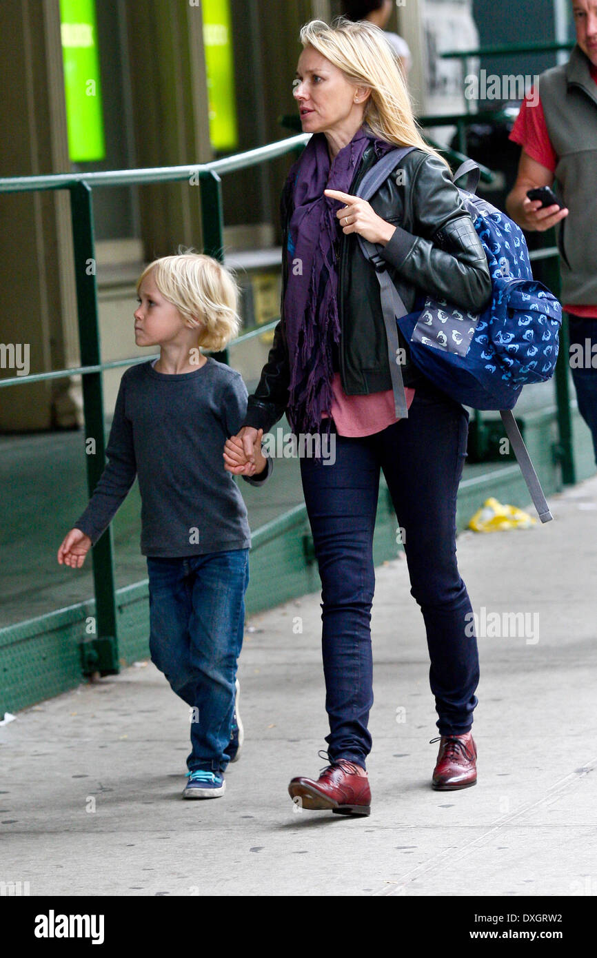 Naomi Watts walking with her son, Samuel "Sammy" Kai. after school in Greenwich Village, Manhattan. NewYork Featuring: Naomi Stock Photo