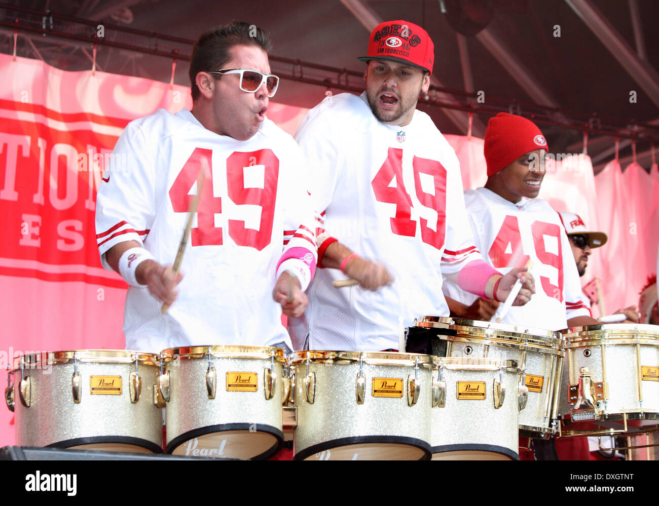 San Francisco 49ers Drumline The NFL Fan Rally in Trafalgar Square hosted by Sky Sports NFL presenters before the game on Sunday between St. Louis Rams and the New England Patriots at Wembley Stadium. London, England - 27.10.12 Featuring: San Francisco 49ers Drumline Where: London, UK, United Kingdom When: 27 Oct 2012 Stock Photo
