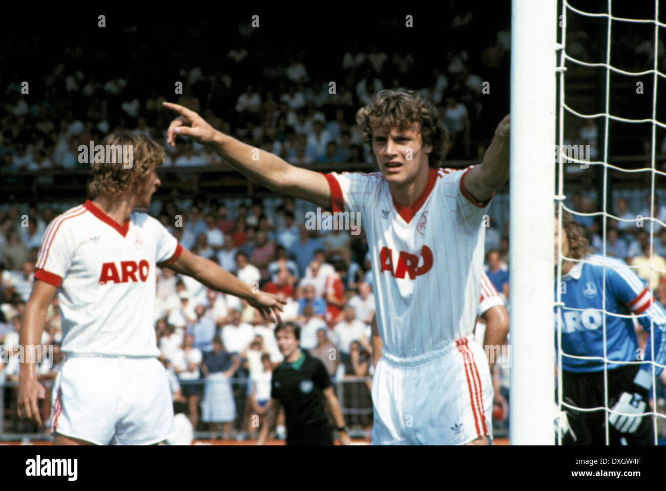 football, Bundesliga, 1983/1984, Ulrich Haberland Stadium, Bayer 04 Leverkusen versus 1. FC Nuremberg 3:0, scene of the match, Roland Grahammer (FCN) Stock Photo