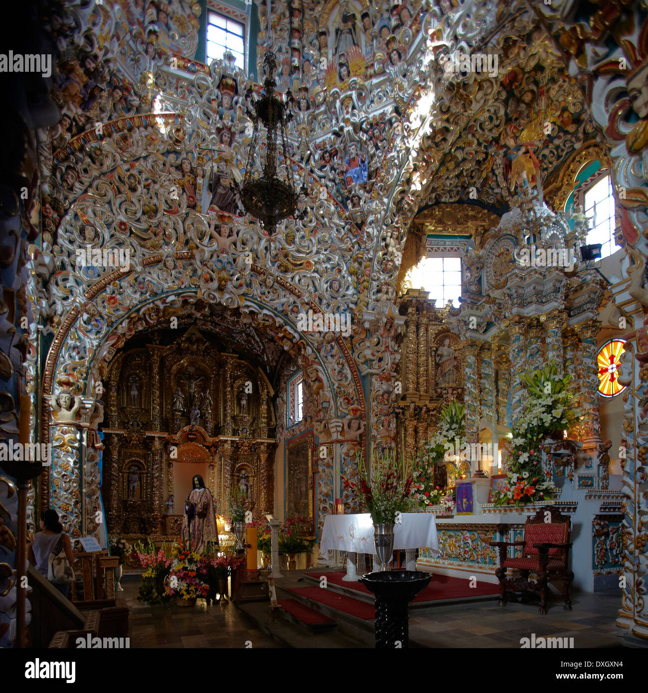 América, Mexico, Puebla state, Tonantzintla village, Santa María church inside Stock Photo