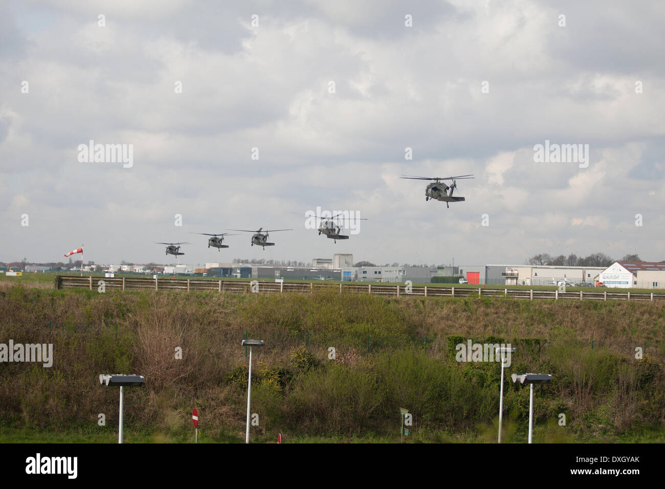 Wevelgem, Belgium . 26th Mar, 2014. President Barack Obama lands by helicopter in Wevelgem (Belgium) to go and visit the only US cemetery in Belgium, the Flanders Fields Cemetery Credit:  Caroline Vancoillie/Alamy Live News Stock Photo