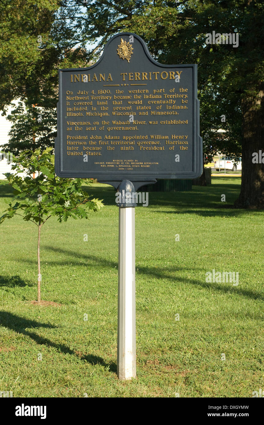 Sign denoting Vincennes as the original Indiana Territory capitol, Vincennes, Indiana. Digital photograph Stock Photo