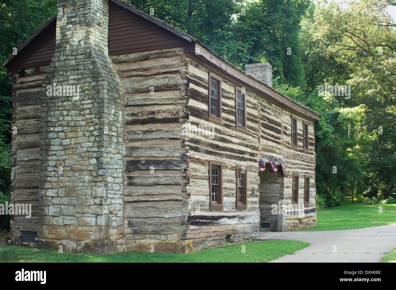 Log home built in 1824, Spring Mill Pioneer Village, Indiana. Digital photograph Stock Photo