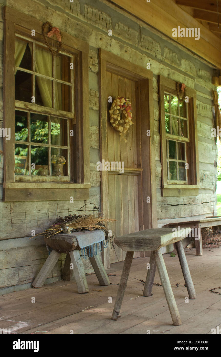 Porch Of A Log Home In Spring Mill Pioneer Village Indiana