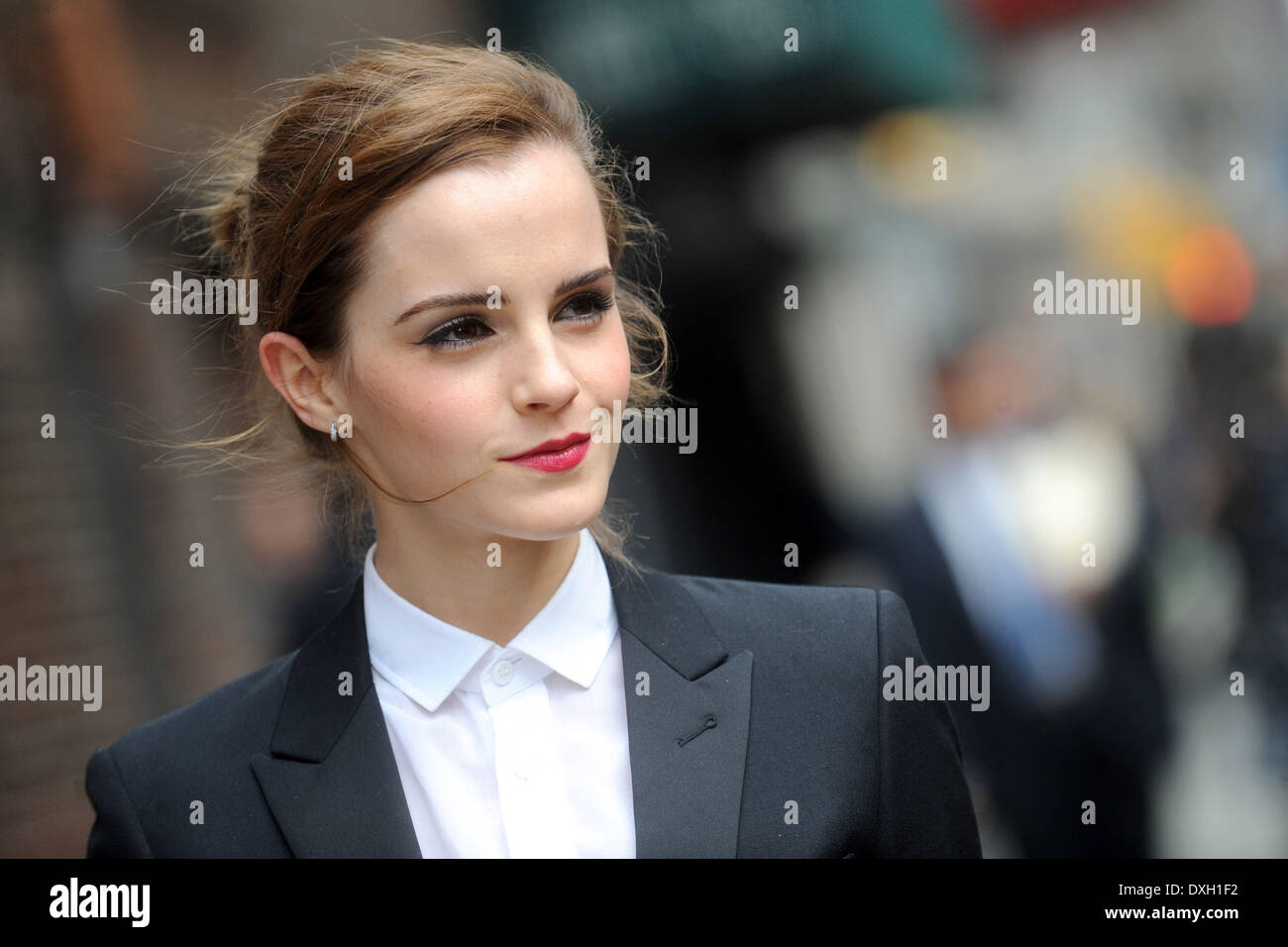 Actress Emma Watson arrives for the 'Late Show With David Letterman' taping at the Ed Sullivan Theater on March 25, 2014 in New York City Stock Photo