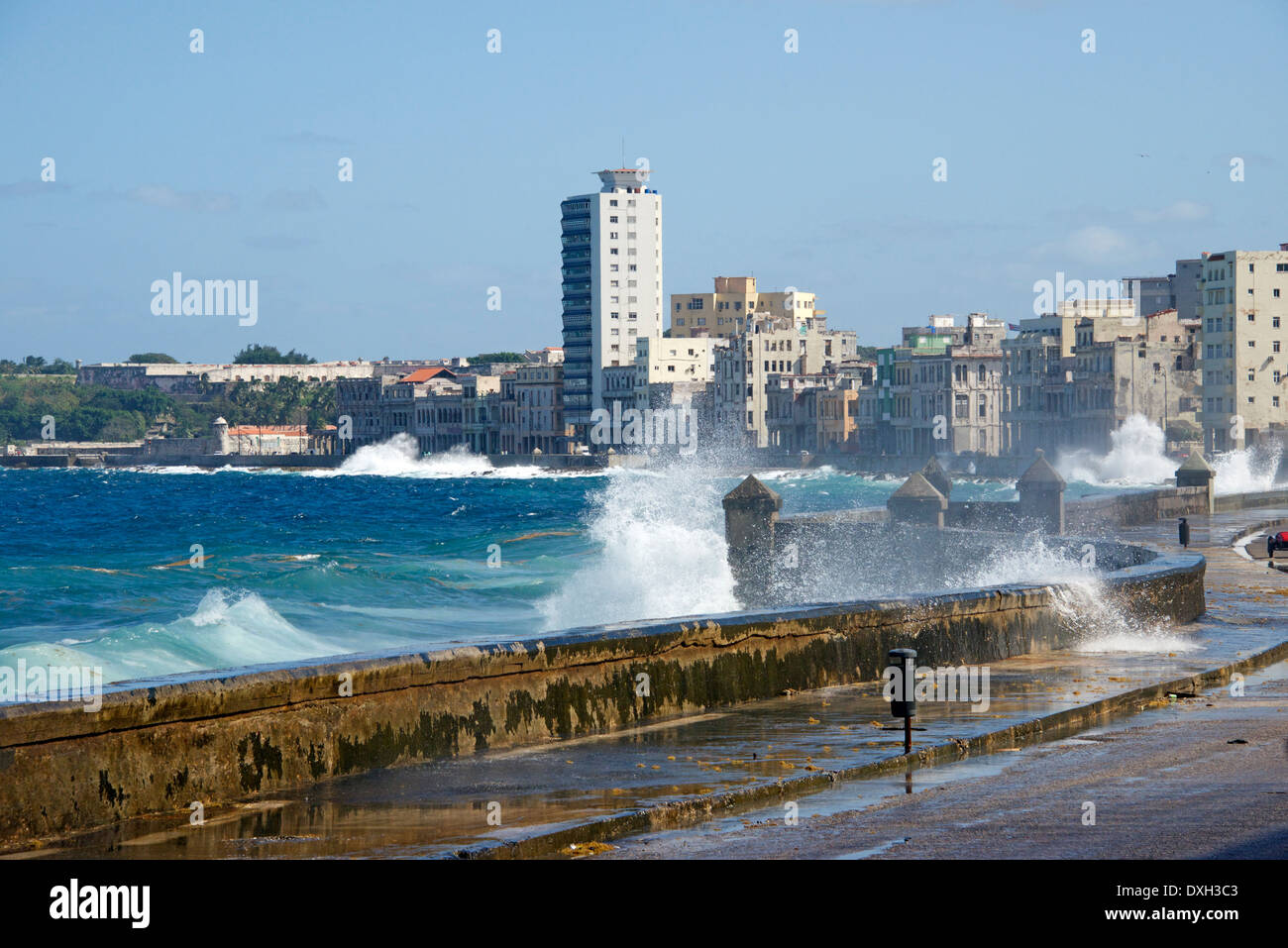 Malecon with heavy surf Central Havana Cuba Stock Photo
