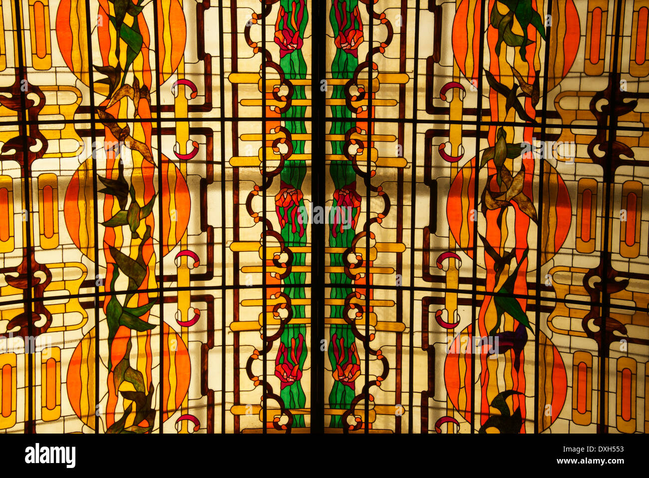 Stained glass ceiling Raquel Hotel Historic Centre Old Havana Cuba Stock Photo